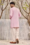 Shop_Charkhee_Pink Kurta  Dobby Cotton Solid Full Sleeve Overlapped And Salwar Set _at_Aza_Fashions