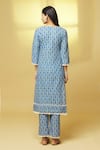 Shop_Kalakaari By Sagarika_Blue Cotton Lace Split V-neck Tulip Bloom Print Kurta With Pant _at_Aza_Fashions