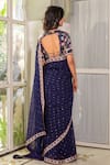 Shop_Suruchi Parakh_Blue Georgette Crepe Printed Sequin V Neck Embroidered Saree With Blouse _at_Aza_Fashions