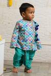 Shop_Little Brats_Green Muslin, Rayon Tassels Printed Angrakha Kurta And Dhoti Pant Set _at_Aza_Fashions