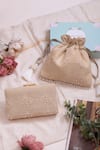 Shop Amyra Beige Embroidery, Pearls Oyster Clutch at Aza Fashions Shop_Amyra_Beige Embroidery, Pearls Oyster Clutch_at_Aza_Fashions