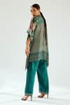 Shop_Rajdeep Ranawat_Green Silk Geometric Band Collar Majnu Poncho Tunic _at_Aza_Fashions