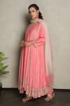 Shop_Falguni.Foram_Pink Kurta And Pant Silk Chanderi & Dupatta Banarasi Kalidar Set  _at_Aza_Fashions