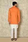 Shop_Naintara Bajaj_Orange Bandhgala Cotton Linen Plain Asymmetric Placket Kurta Set_at_Aza_Fashions