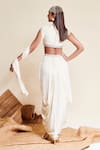 Shop_Reeti Arneja_Ivory Georgette Embroidery Cutdana Collared Enigma Crop Top With Dhoti Skirt _at_Aza_Fashions