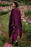 Shop_Label Varsha_Purple Velvet Embroidered Parsi Round Placed Kurta Set_at_Aza_Fashions