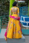Shop_Irrau By Samir Mantri_Yellow Chiffon Embroidery Round Neck Floral Vine Lehenga Set _at_Aza_Fashions