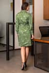 Shop_B'Infinite_Green Rayon Print Floral Collared Neck Deep Forest Flower Shirt Dress _at_Aza_Fashions