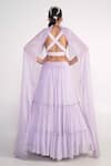 Shop_Merge Design_Purple Georgette, Chiffon Pearls, Embroidery Plunge Neck Ring Cape Lehenga Set _at_Aza_Fashions