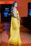 Shop_Arpita Mehta_Yellow Georgette Mirrors, Sequins Embroidered Pre-draped Saree With Blouse_at_Aza_Fashions