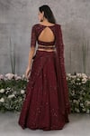 Shop_Pritika Vora_Maroon Lehenga  Organza Silk Embroidered Thread V Neck Bridal Set With Belt _at_Aza_Fashions