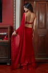 Shop_Arpita Mehta_Red Georgette Embroidery Cutdana And Mirror Halter Pre-draped Saree With Blouse _at_Aza_Fashions