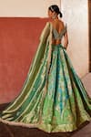 Shop_Aditi Gupta_Green Banarasi Woven Chanderi Quatrefoil Pattern Bridal Lehenga Set  _at_Aza_Fashions