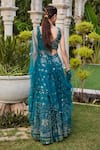 Shop_Mehak Murpana_Blue Silk, Net, Denim Embroidery, Mirrors Geometric Bridal Lehenga Set _at_Aza_Fashions