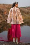 Shop_Neiza by Neeti Seth_Pink Cashmere Wool Printed And Aari Embroidered Floral Paisley Cape  _at_Aza_Fashions