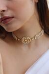 Shop Do Taara Gold Plated Floral Kundan And Pearl Choker Necklace at Aza Fashions Shop_Do Taara_Gold Plated Floral Kundan And Pearl Choker Necklace _at_Aza_Fashions