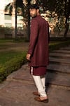 Shop_Soniya G_Wine Jacquard Floral Pattern Jacket And Kurta Set _at_Aza_Fashions