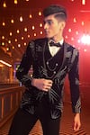 Shop_Kora By Nilesh Mitesh_Black Velvet Embellished Abstract Patterns Embroidered Tuxedo Suit Set _at_Aza_Fashions