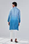 Shop_Shreyansh Designs_Blue Cotton Silk Asymmetric Ombre Kurta  _at_Aza_Fashions