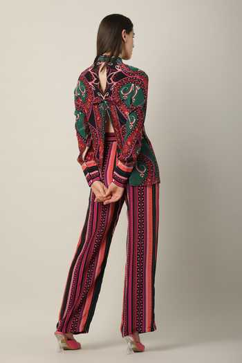 Shop_Limerick By Abirr N' Nanki_Multi Color Crepe Embroidery Mandarin Collar Niro Placement Print Shirt _at_Aza_Fashions