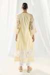 Shop_Roze_Yellow Cotton, Organza Lace V-neck Embellished Kurta Set _at_Aza_Fashions