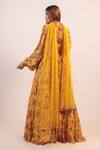 Shop_Label Shristi Chetani_Yellow Crepe, Georgette Beads V-neck Floral Pattern Lehenga Set _at_Aza_Fashions