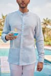 Shop_Philocaly_Blue 100% Linen Curacao Shirt _at_Aza_Fashions