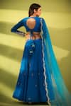 Pallavi Jaipur_Blue Lehenga Wrinkle Crepe Embroidered Zardozi Deep V Tiered Set  _Online_at_Aza_Fashions