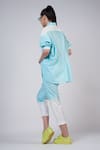 Shop_Krati Jain_Blue Cotton Blend Plain High Neck Colorblock Shirt And Pant Set _at_Aza_Fashions