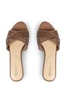 Shop_CRIMZON_Brown Cut Work Trellis Midi Detailed Criss Cross Strap Wedges_at_Aza_Fashions
