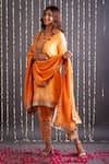 Shop_Kefi Collections_Orange Silk Blend Printed And Embroidered Foil Falak Kurta Pant Set _at_Aza_Fashions