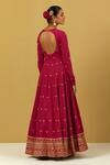 Shop_Ikshita Choudhary_Maroon Organza, Cotton Embroidery Round Neck Floral Anarkali With Dupatta _at_Aza_Fashions