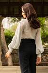 Shop_B'Infinite_Blue Chiffon Plain Tie Button Down Shirt_at_Aza_Fashions