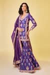 Shop Shyam Narayan Prasad Purple Chanderi Silk Gota Patti, Embroidery Round Neck Flower Kurta Sharara Set at Aza Fashions Shop_Shyam Narayan Prasad_Purple Chanderi Silk Gota Patti, Embroidery Round Neck Flower Kurta Sharara Set _at_Aza_Fashions