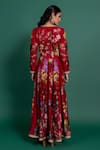 Shop_Varun Bahl_Fuchsia Chanderi Floral Print Anarkali Jacket And Pant Set_at_Aza_Fashions