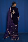 Shop_Romaa_Purple Silk Velvet Hand Embroidered Zardozi Mandarin Collar Kurta Set  _at_Aza_Fashions