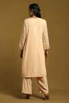 Shop_Ritu Kumar_Beige Cotton Satin Embroidery Round Neck Kurta Palazzo Set_at_Aza_Fashions