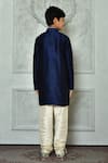 Shop_Petite Pomme_Blue Silk Contrast Half Button Placket Kurta _at_Aza_Fashions