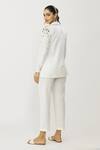 Shop_Neeta Bhargava_White Cotton, Linen Sequins, Beads Split V-neck Embroidered Shirt And Pant Set_at_Aza_Fashions