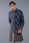 Shop_More Mischief_Blue Raw Silk Embroidery Floral Sherwani Set  _at_Aza_Fashions