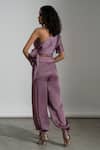 Shop_AMRTA by GUNEET KONDAL_Purple Viscose Asymmetric Soho Handmade Knotted Top And Pant Set _at_Aza_Fashions