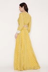 Shop_Bha sha_Yellow Muslin Printed Bandhani Open Natasha Skirt Bustier Set _at_Aza_Fashions