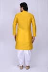 Shop_Arihant Rai Sinha_Yellow Art Silk Plain Overlap Asymmetric Kurta And Cowl Pant Set_at_Aza_Fashions