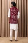 Shop_Ankit V Kapoor_Wine Pure Georgette Embroidery Mirror Imran Geometric Bundi And Kurta Set _at_Aza_Fashions