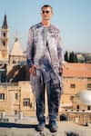 Shop_Sahil Kochhar_Blue Raw Silk Print Jungle Jacket  _at_Aza_Fashions
