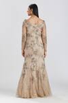 Shop_Megha Bansal_Beige Tulle Sequin, Thread, Cut Dana Zardozi Work One Amber Embroidered Gown_at_Aza_Fashions