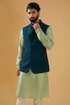 Shop_Raghavendra Rathore Blue_Blue Jacquard Textured Nehru Jacket _at_Aza_Fashions