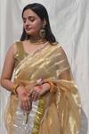 Shop Studio Malang Gold Tissue Silk Embroidery Gota Work Fringe Trim Saree at Aza Fashions Shop_Studio Malang_Gold Tissue Silk Embroidery Gota Work Fringe Trim Saree_at_Aza_Fashions