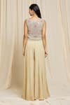 Shop_Izzumi Mehta_Beige Crepe Embroidered Mirror Round Top And Palazzo Set _at_Aza_Fashions