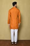 Shop_Aryavir Malhotra_Orange Cotton Silk Plain Short Mandarin Collar Kurta Set _at_Aza_Fashions